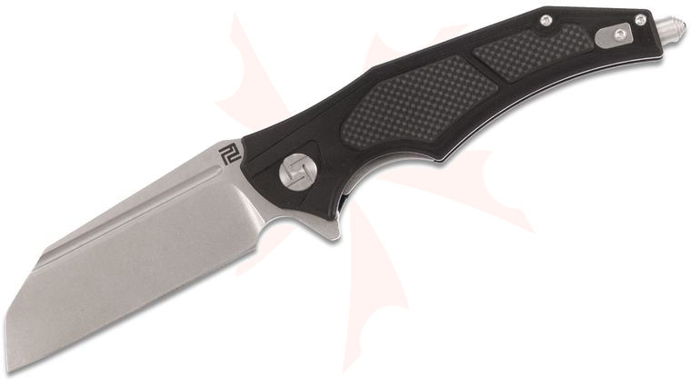 ArtisanCutlery Apache Nomad Flipper Knife 3.82 inch D2 Wharncliffe Blade, Black Aluminum Handles with Black G10 Onlays