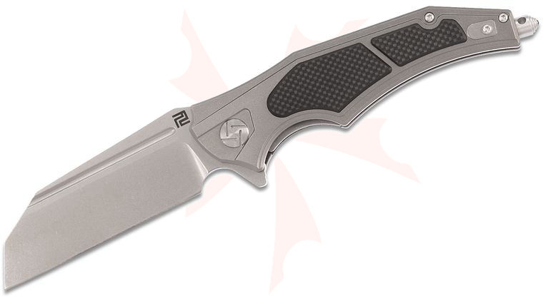 ArtisanCutlery Apache Nomad Flipper Knife 3.82 inch D2 Wharncliffe Blade, Gray Aluminum Handles with Black G10 Onlays