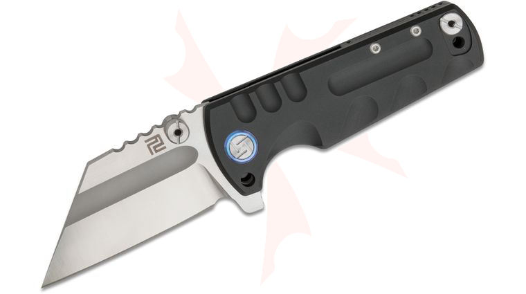 ArtisanCutlery Dirk Pinkerton Proponent Flipper Knife 3.85 inch S35VN Two-Tone Wharncliffe Blade, Black Anodized Titanium Handles