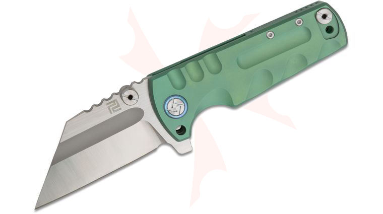 ArtisanCutlery Dirk Pinkerton Proponent Flipper Knife 3.85 inch S35VN Two-Tone Wharncliffe Blade, Green Anodized Titanium Handles