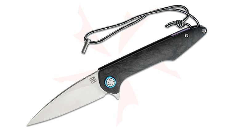 ArtisanCutlery Small Archaeo Double Detent Slipjoint Flipper Knife 2.875 inch CPM-S35VN Blade, Marble Carbon Fiber Handles - KnifeCenter Exclusive
