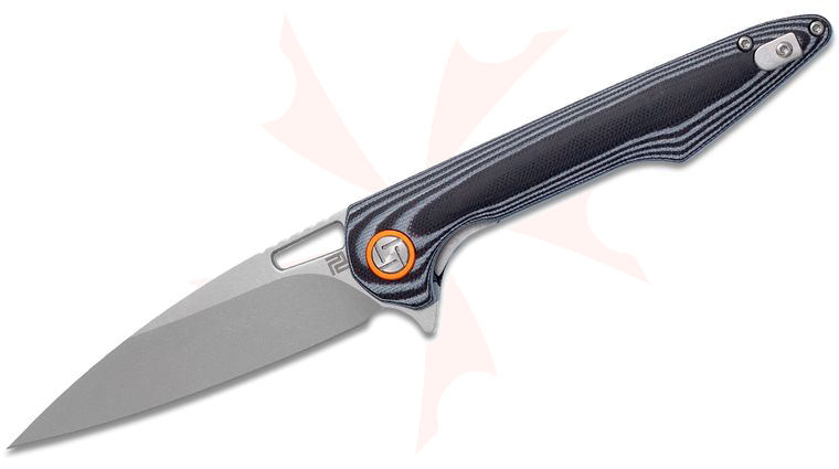ArtisanCutlery Archaeo Flipper Knife 3.86 inch D2 Stonewashed Drop Point Blade, Contoured Black/White G10 Handles