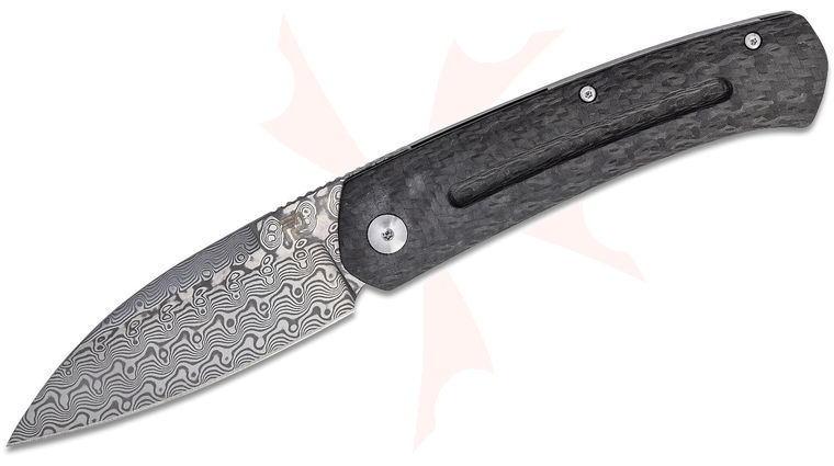 ArtisanCutlery Centauri Front Flipper Knife 3.46 inch VG-10 Damascus Drop Point Blade, Carbon Fiber and Titanium Handles