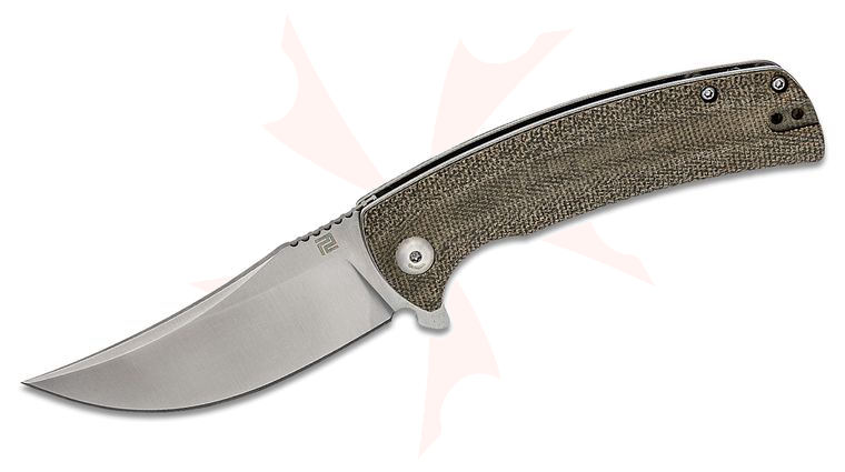 ArtisanCutlery Arroyo Flipper Knife 3.31 inch Satin AR-RPM9 Upswept Blade, OD Green Micarta Handles