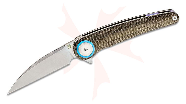 ArtisanCutlery Cazador Flipper Knife 3.48 inch AR-RPM9 Satin Wharncliffe Blade, OD Green Micarta Handles