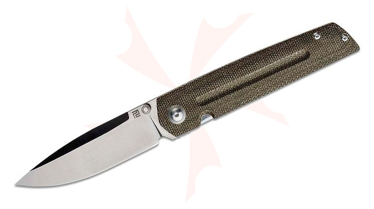 ArtisanCutlery Sirius Front Flipper Knife 3.54 inch S35VN Satin Drop Point Blade, OD Green Micarta Handles