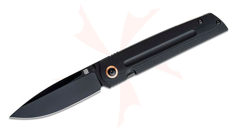 ArtisanCutlery Sirius Front Flipper Knife 3.54 inch AR-RPM9 Black PVD Drop Point Blade, Black G10 Handles