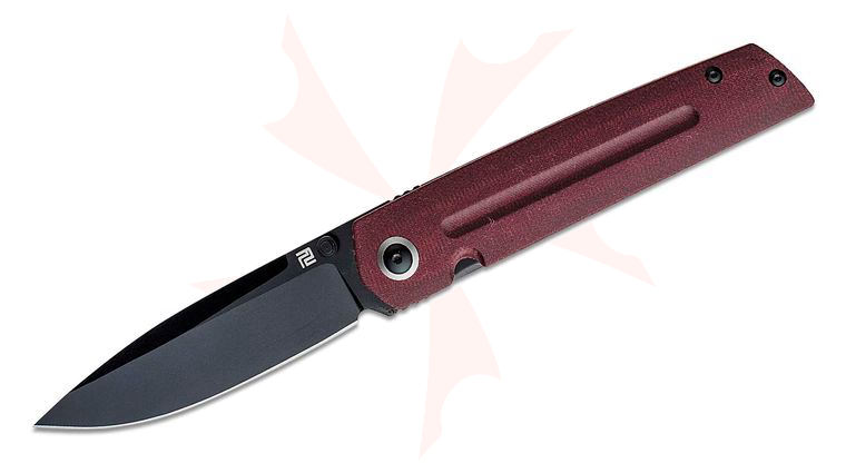 ArtisanCutlery Sirius Front Flipper Knife 3.54 inch S35VN Black PVD Drop Point Blade, Burgandy Micarta Handles