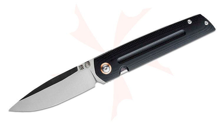 ArtisanCutlery Sirius Front Flipper Knife 3.54 inch AR-RPM9 Satin Drop Point Blade, Black G10 Handles