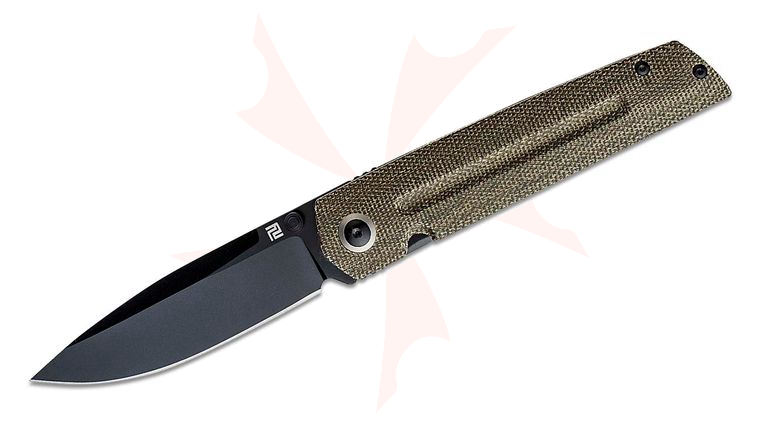 ArtisanCutlery Sirius Front Flipper Knife 3.54 inch S35VN Black PVD Drop Point Blade, OD Green Micarta Handles