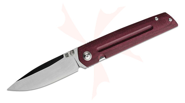 ArtisanCutlery Sirius Front Flipper Knife 3.54 inch S35VN Satin Drop Point Blade, Burgandy Micarta Handles