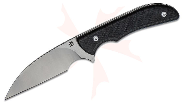 ArtisanCutlery Sea Snake Fixed Neck Knife 3.15 inch Satin AR-RPM9 Wharncliffe Blade, Contoured Black G10 Handles, Kydex Neck Sheath