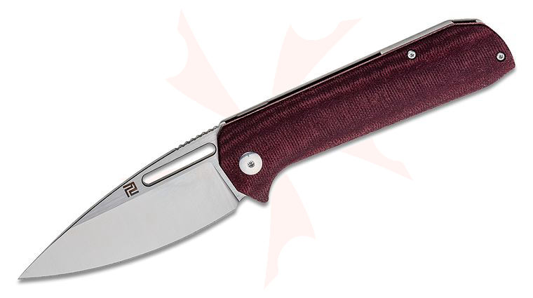 ArtisanCutlery Arion Folding Knife 3.64 inch S35VN Spear Point Blade, Burgundy Micarta and Titanium Handles