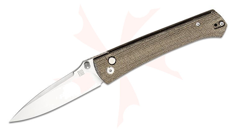 ArtisanCutlery Andromeda Folding Knife 3.42 inch CPM-S35VN Satin Drop Point Blade, OD Green Micarta Handles