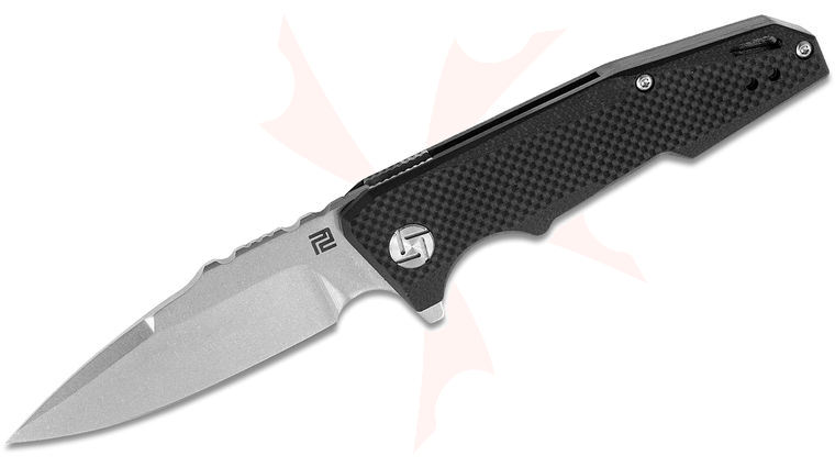 ArtisanCutlery Predator Flipper Knife 2.76 inch D2 Stonewashed Drop Point Blade, Black G10 Handles