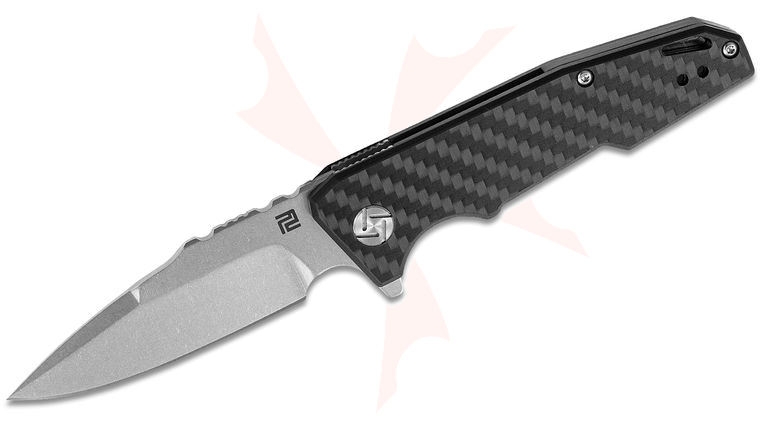 ArtisanCutlery Predator Flipper Knife 2.76 inch D2 Stonewashed Drop Point Blade, Carbon Fiber Handles