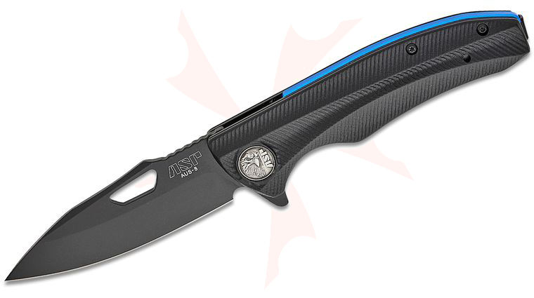 ASP PDK Police Duty Assisted Folding Knife 3.4 inch AUS-8 Black Drop Point Blade, Grooved Grip Black G10 Handles