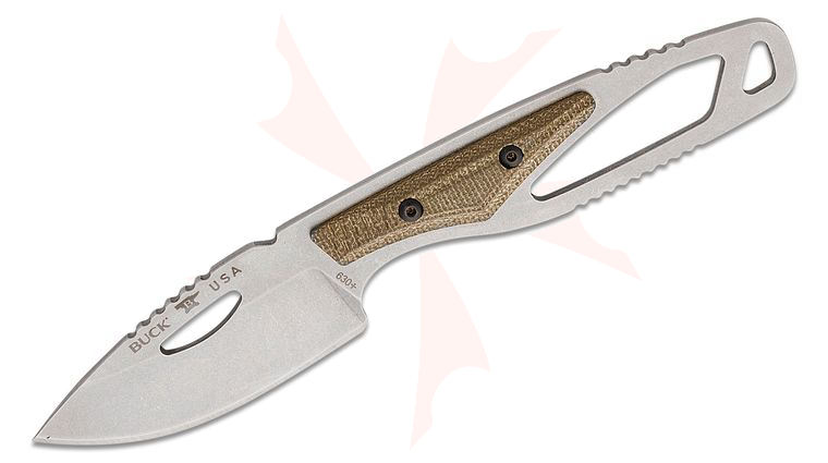 Buck 630GRS PakLite Hide Pro Fixed Blade Knife 2.75 inch S35VN Stonewashed Drop Point Blade, Skeletonized Steel Handle with Green Canvas Micarta Slabs, Polypropylene Sheath