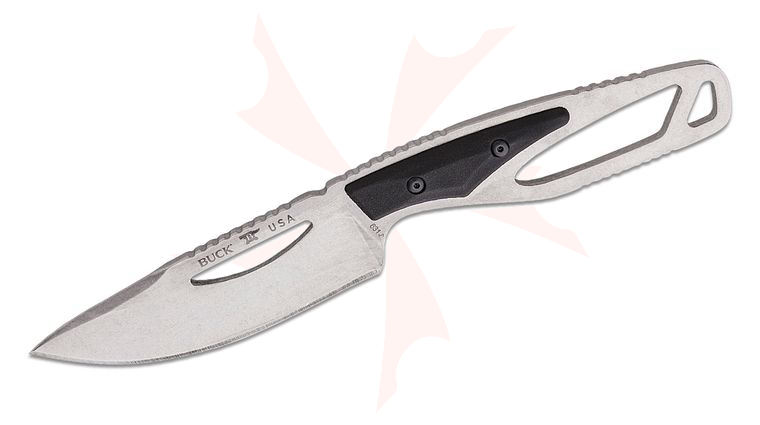 Buck 631BKS PakLite Field Select Fixed Blade Knife 4 inch 420HC Stonewashed Skinner Blade, Skeletonized Steel Handle with Black GFN Slabs, Polypropylene Sheath