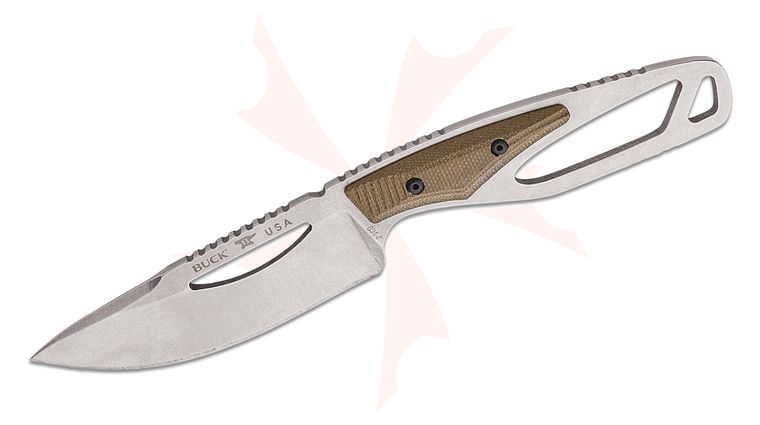 Buck 631GRS PakLite Field Pro Fixed Blade Knife 4 inch S35VN Stonewashed Skinner Blade, Skeletonized Steel Handle with Green Canvas Micarta Slabs, Polypropylene Sheath