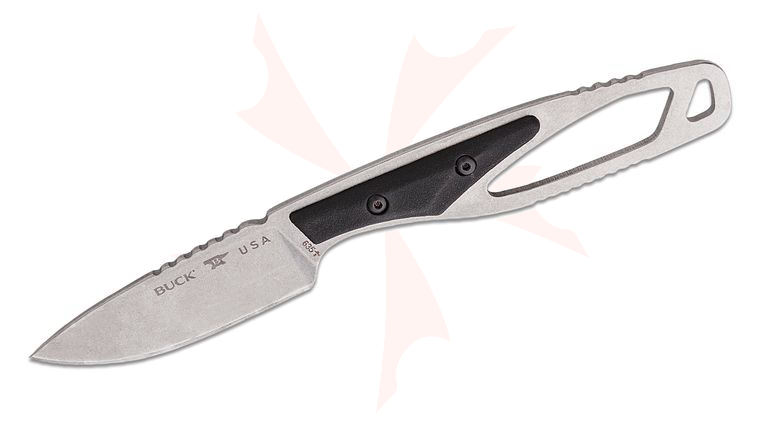 Buck 635BKS PakLite Cape Select Fixed Blade Knife 2.75 inch Stonewashed Drop Point Blade, Skeletonized Steel Handle with Black GFN Handle Slabs, Polypropylene Sheath