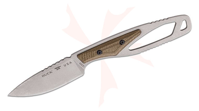 Buck 635GRS PakLite Cape Pro Fixed Blade Knife 2.75 inch S35VN Stonewashed Drop Point Blade, Skeletonized Steel Handle with Green Canvas Micarta Handle Slabs, Polypropylene Sheath