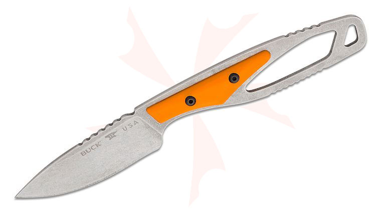 Buck 635ORS PakLite Cape Select Fixed Blade Knife 2.75 inch Stonewashed Drop Point Blade, Skeletonized Steel Handle with Orange GFN Handle Slabs, Polypropylene Sheath