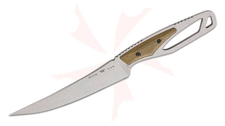 Buck 636GRS PakLite Processor Pro Fixed Blade Knife 5.25 inch S35VN Stonewashed Trailing Point Blade, Skeletonized Steel Handle with Green Canvas Micarta Handle Slabs, Polypropylene Sheath
