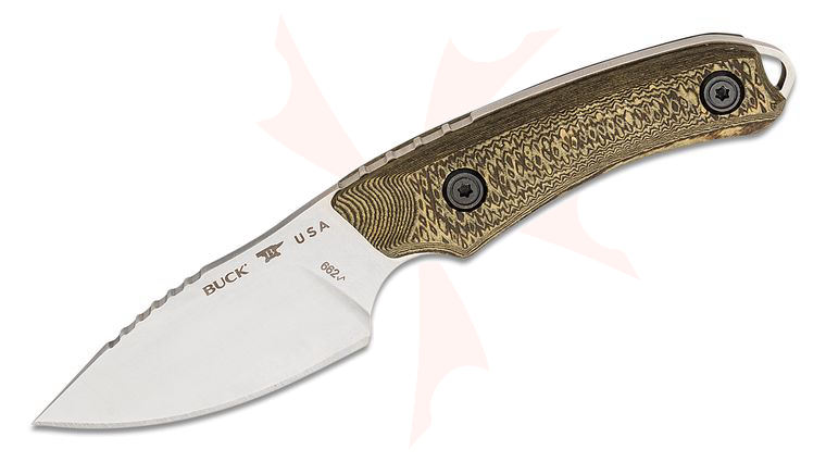 Buck 662 Alpha Scout Fixed Blade Knife 2.875 inch S35VN Satin Drop Point, Layered Gorge Patterned Richlite Handles, Leather Sheath