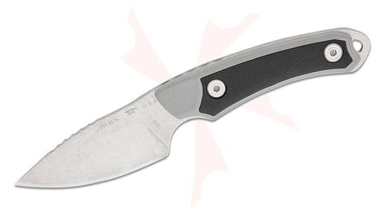 Buck 662 Alpha Scout Select Fixed Blade Knife 2.875 inch 420HC Stonewashed Drop Point, Gray GFN Handles with Versaflex Inserts, Polyester Sheath