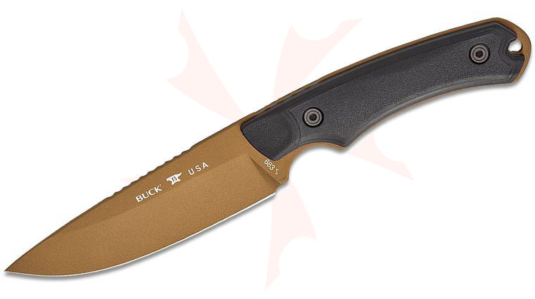 Buck 663 Alpha Guide Backcountry Fixed Blade Knife 4.5 inch 420HC Bronze Cerakote Drop Point, VeraFlex Rubber Handles, Kydex Sheath