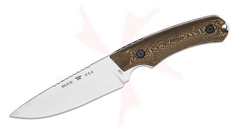 Buck 663 Alpha Guide Fixed Blade Knife 4.5 inch S35VN Satin Drop Point, Layered Gorge Patterned Richlite Handles, Leather Sheath