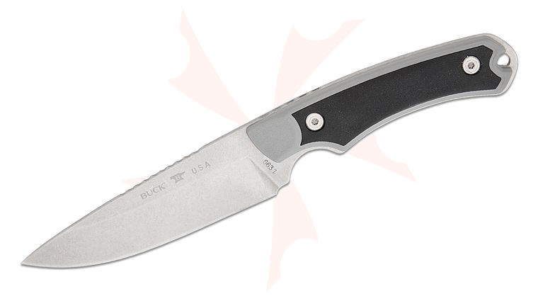 Buck 663 Alpha Guide Select Fixed Blade Knife 4.5 inch 420HC Stonewashed Drop Point, Gray GFN Handles with Versaflex Inserts, Polyester Sheath