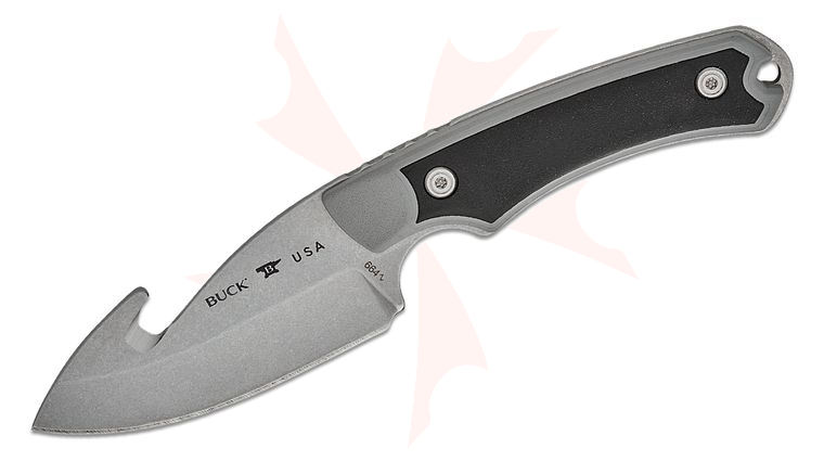 Buck 664 Alpha Hunter Select Fixed Blade Knife 3.75 inch 420HC Stonewashed Gut Hook, Gray GFN Handles with Versaflex Inserts, Polyester Sheath