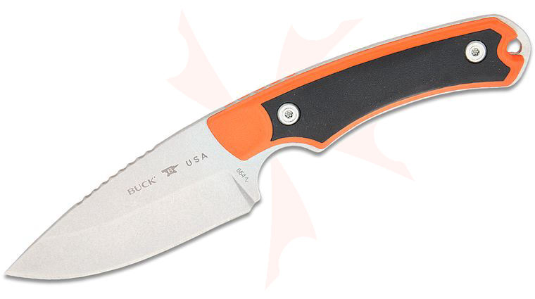 Buck 664 Alpha Hunter Select Fixed Blade Knife 3.625 inch 420HC Stonewashed Drop Point, Orange GFN Handles with Versaflex Inserts, Polyeester Sheath