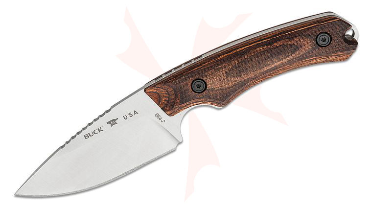 Buck 664 Alpha Hunter Fixed Blade Knife 3.625 inch S35VN Satin Drop Point, Walnut Dymalux Handles, Leather Sheath