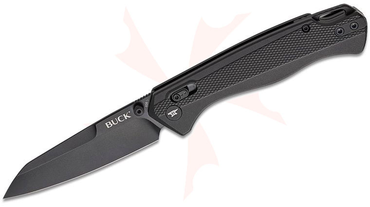 Buck 698 Ferrox Crossbar Lock Folding Knife 3.375 inch D2 Black Reverse Tanto Blade, Black Anodized Aluminum Handles