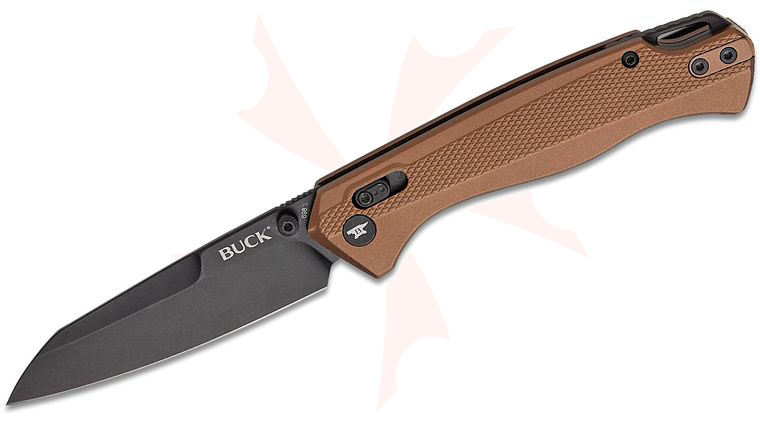 Buck 698 Ferrox Crossbar Lock Folding Knife 3.375 inch D2 Black Reverse Tanto Blade, Bronze Anodized Aluminum Handles