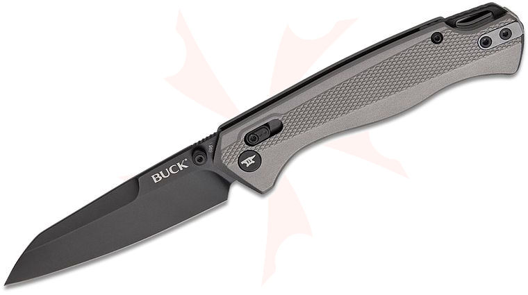 Buck 698 Ferrox Crossbar Lock Folding Knife 3.375 inch D2 Black Reverse Tanto Blade, Gray Anodized Aluminum Handles