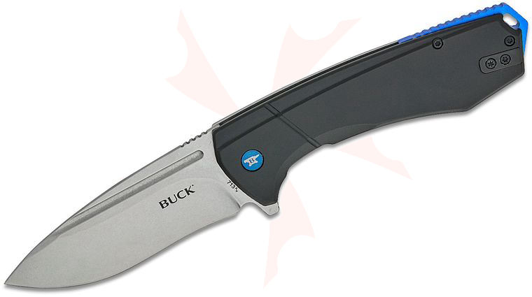Buck 0713BLS Ruckus Frame Lock Flipper Knife 3.5 inch D2 Stonewashed Drop Point Blade, Black Aluminum and Steel Handle