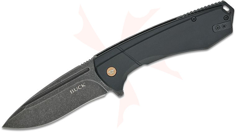 Buck 0713CPS Ruckus Frame Lock Flipper Knife 3.5 inch D2 Black Stonewashed Drop Point Blade, Black Aluminum and Steel Handle