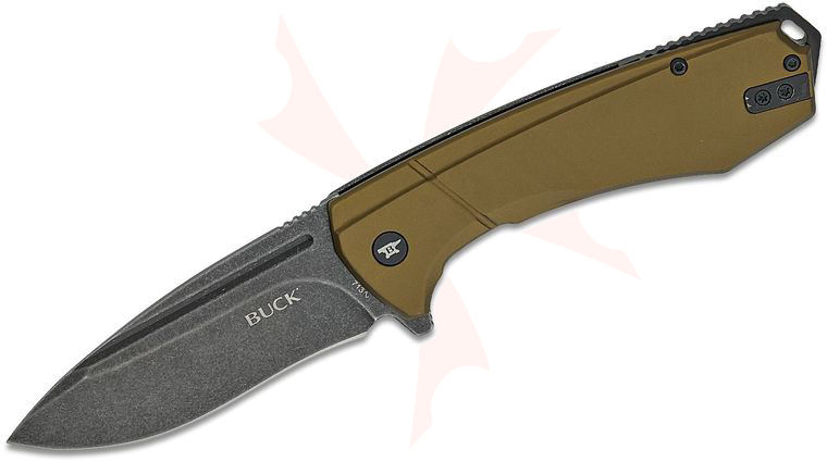 Buck 0713GRS Ruckus Frame Lock Flipper Knife 3.5 inch D2 Black Stonewashed Drop Point Blade, Green Aluminum and Steel Handle