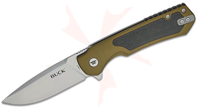 Buck 0714GRS Stinger Frame Lock Flipper Knife 3 inch D2 Satin Drop Point Blade, Green Aluminum and Steel Handle and Carbon Fiber Inlay