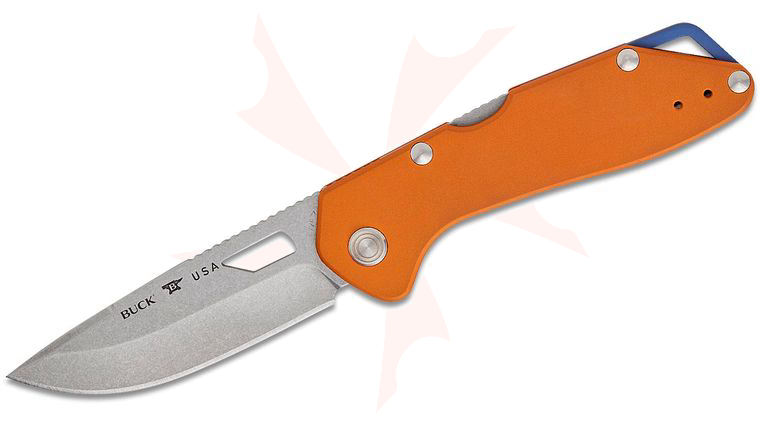 Buck 724 Mustang Folding Knife 3.25 inch 420HC Bead Blasted Drop Point Blade, Orange Anodized Aluminum Handles