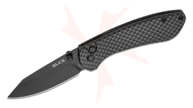 Buck 743 Mini Sovereign Button Lock Folding Knife 2.625 inch Black TiNi Modified Clip Point Blade, Carbon Fiber Handles