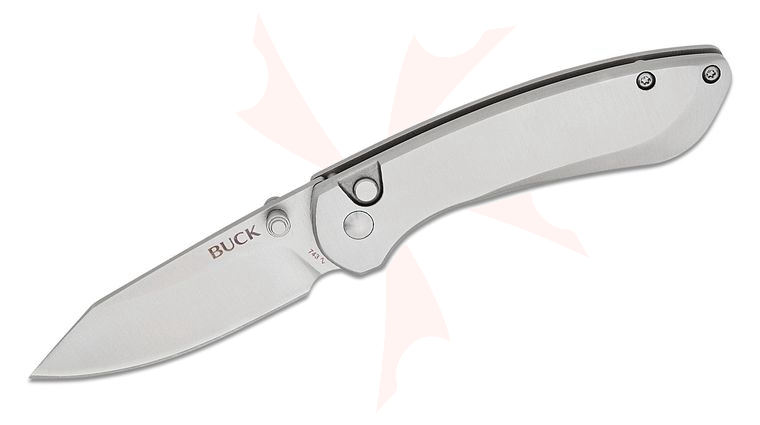 Buck 743 Mini Sovereign Button Lock Folding Knife 2.625 inch Stonewashed Modified Clip Point Blade, Stainless Steel Handles