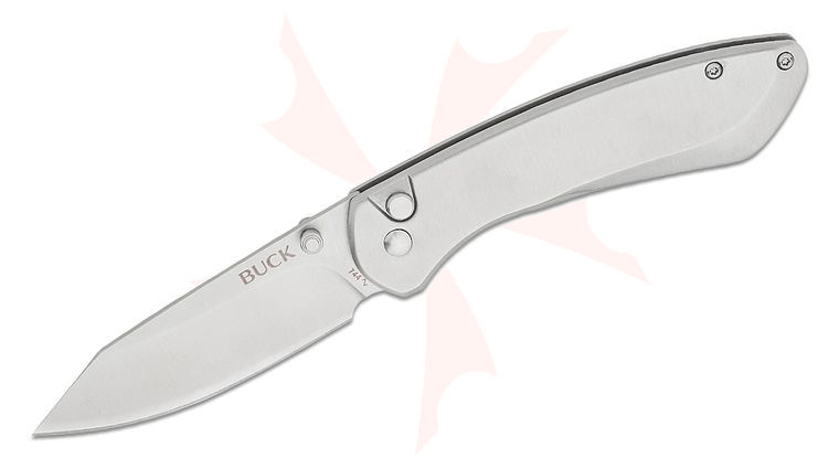 Buck 744 Sovereign Button Lock Folding Knife 3.225 inch Stonewashed Modified Clip Point Blade, Stainless Steel Handles
