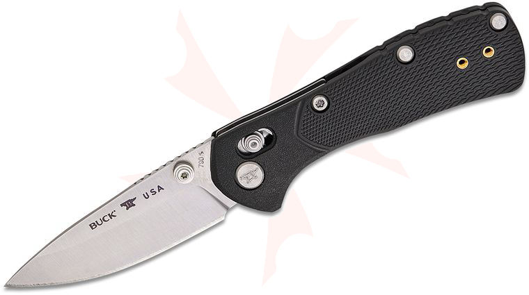 Buck 0790BKS1 Mini Range Pro Crossbar Lock Folding Knife 2.625 inch 154CM Satin Drop Point Blade, Black GFN Handles
