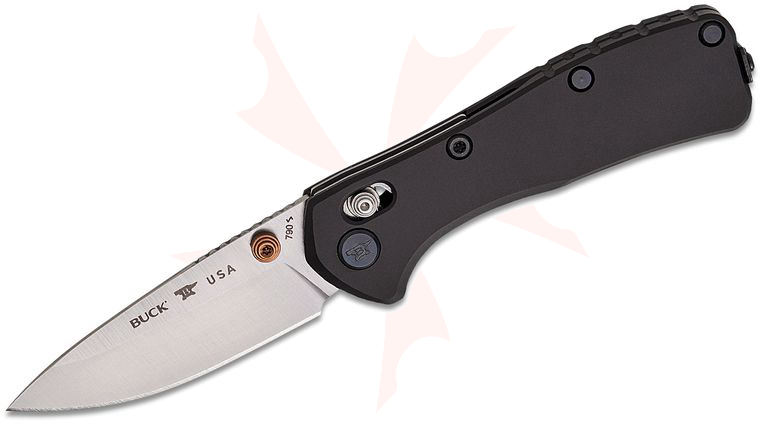 Buck 0790BKS Mini Range Elite Crossbar Lock Folding Knife 2.625 inch CPM-MagnaCut Satin Drop Point Blade, Black Aluminum Handles