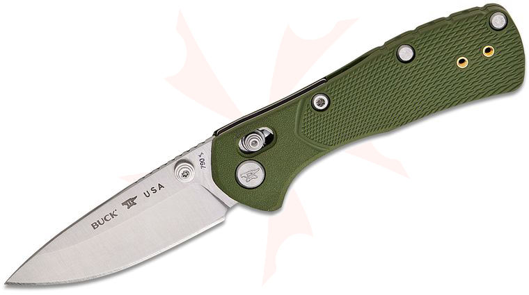Buck 0790GRS1 Mini Range Pro Crossbar Lock Folding Knife 2.625 inch 154CM Satin Drop Point Blade, Green GFN Handles